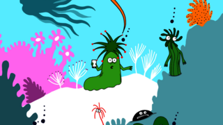 Bild einer Unterwasserwelt mit Seegurke und Krebs im Comic Stil