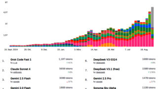 Eine Grafik zeigt die Token-Nutzung verschiedener LLMs im Verlauf eines Jahres